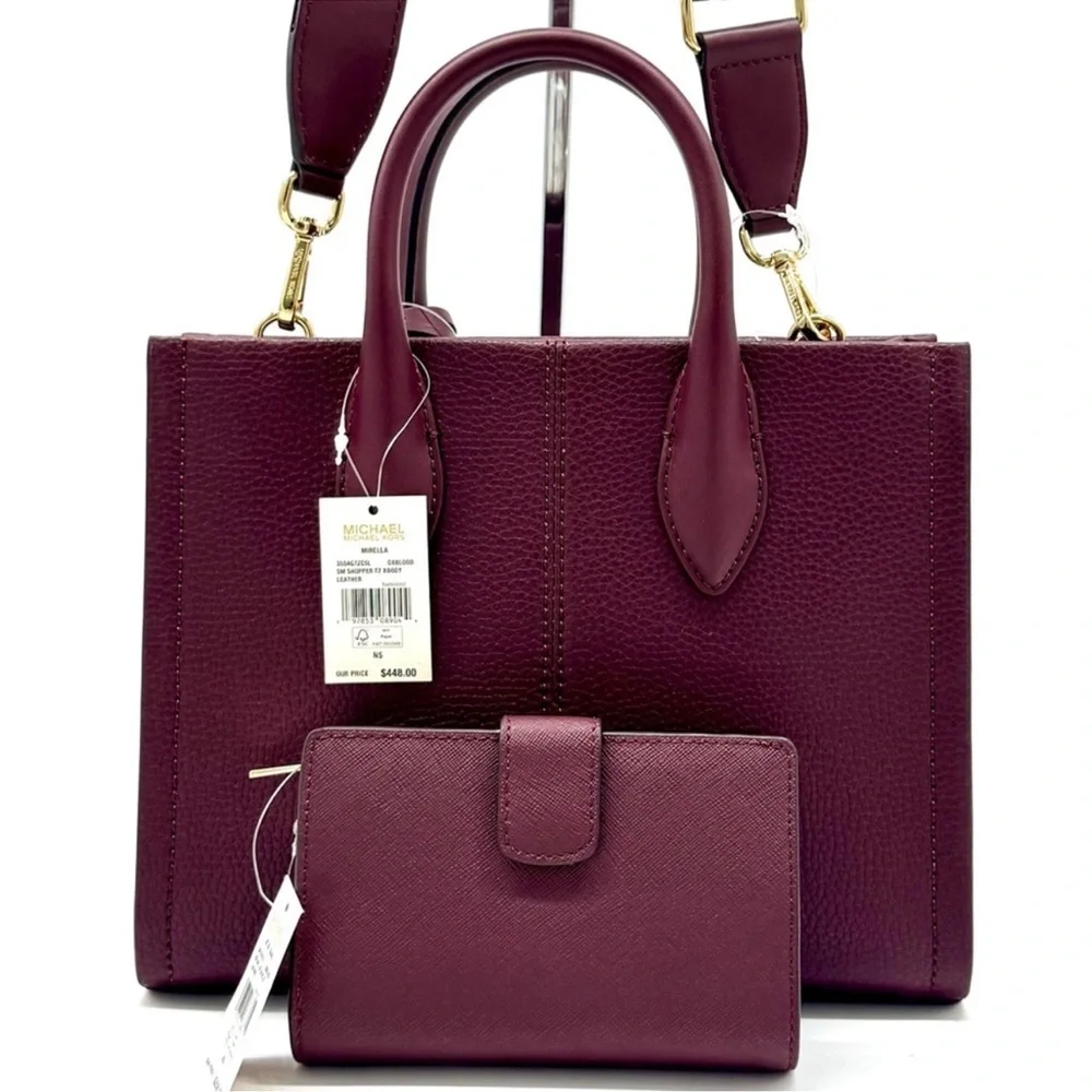 Michael Kors Mirella Small Logo Crossbody Bag & Matching Bifold Wallet Ox Blood
